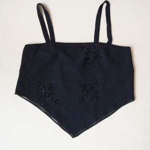 After Dark Y2K Asymmetrical Beaded Black Top - Size Small